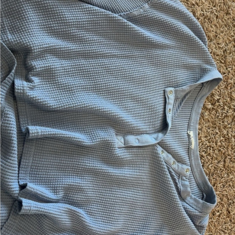 Casual Blue Waffle Knit Top